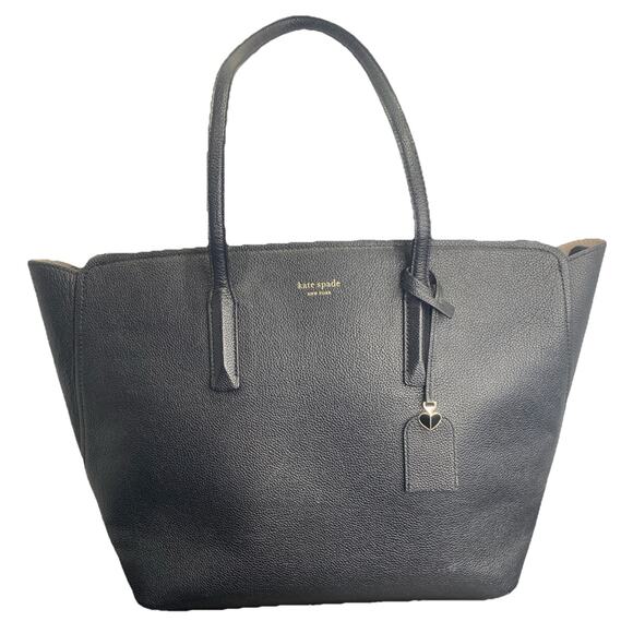 Kate Spade Black Leather Tote Bag Shoulder Purse Handbag Large Everyday - Picture 1 of 16